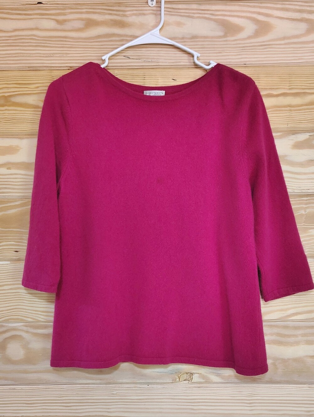 Investments 100% Cashmere Sweater M Hot Pink Fuchsia 3/4 Sleeve Quiet Luxury